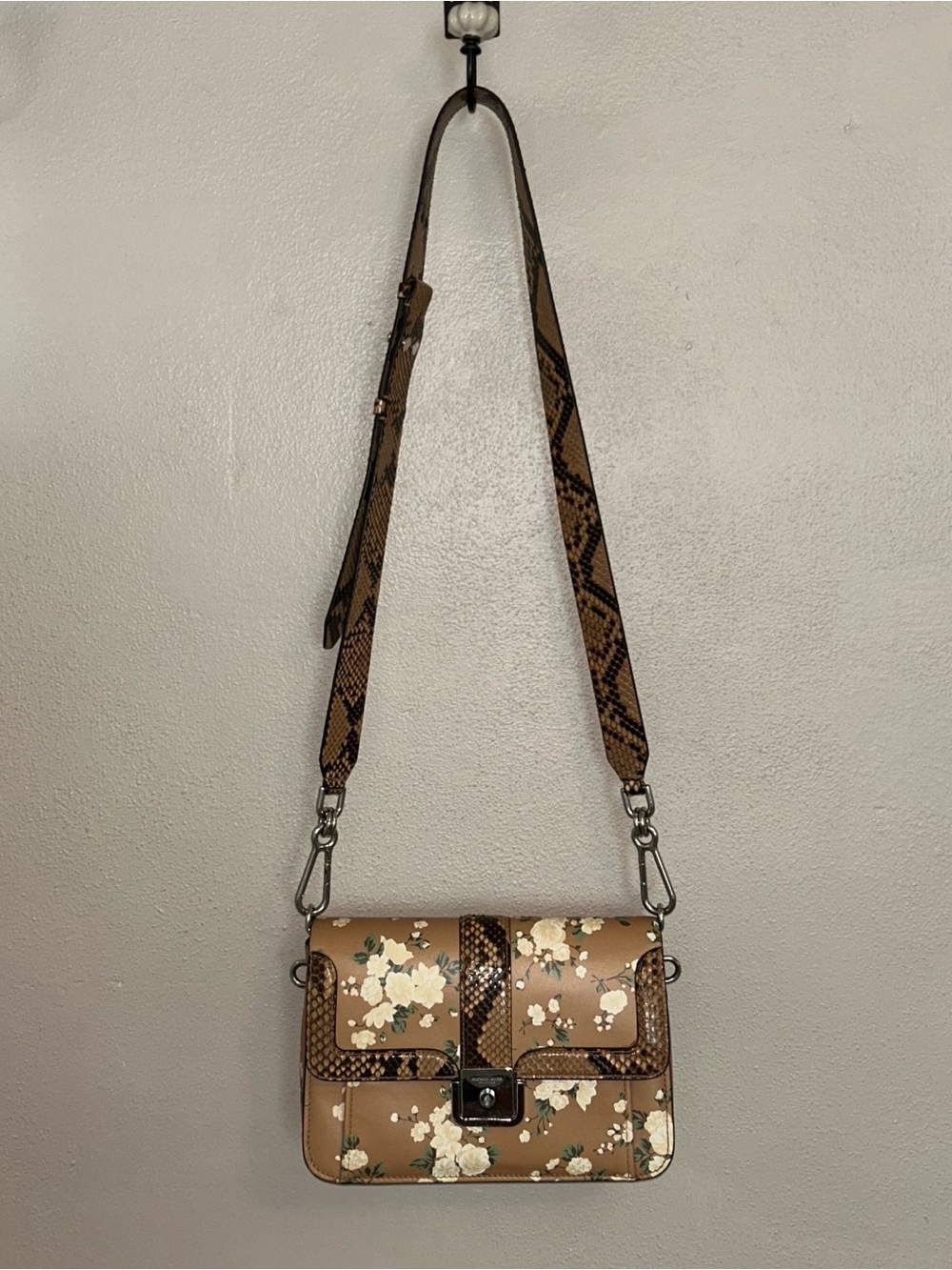 MICHAEL KORS COLLECTION Crawford Floral Calf Leather Python Bag MSRP $2150